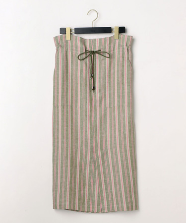 【wb】リネンマルチストライプ ドローストリングタイトスカート