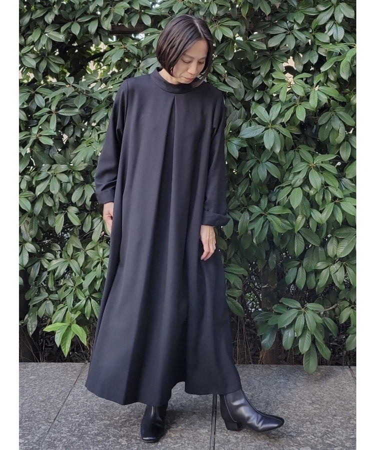 ウール混ビエラスタンドカラーワンピース 詳細画像