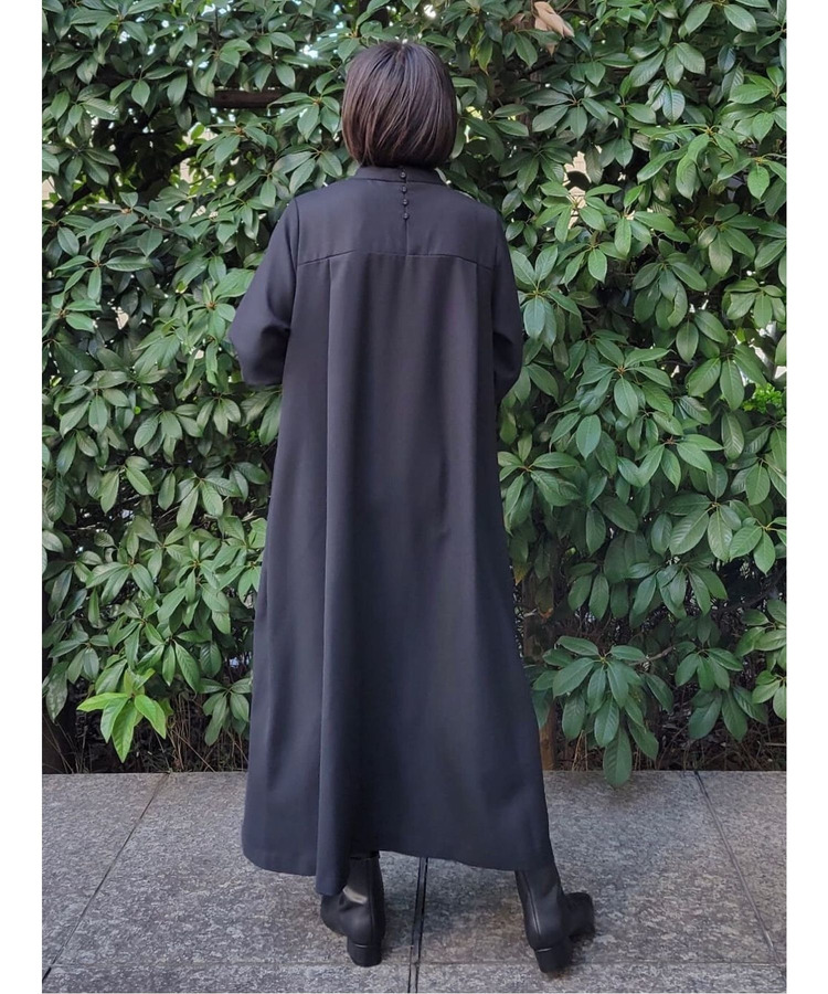 ウール混ビエラスタンドカラーワンピース 詳細画像