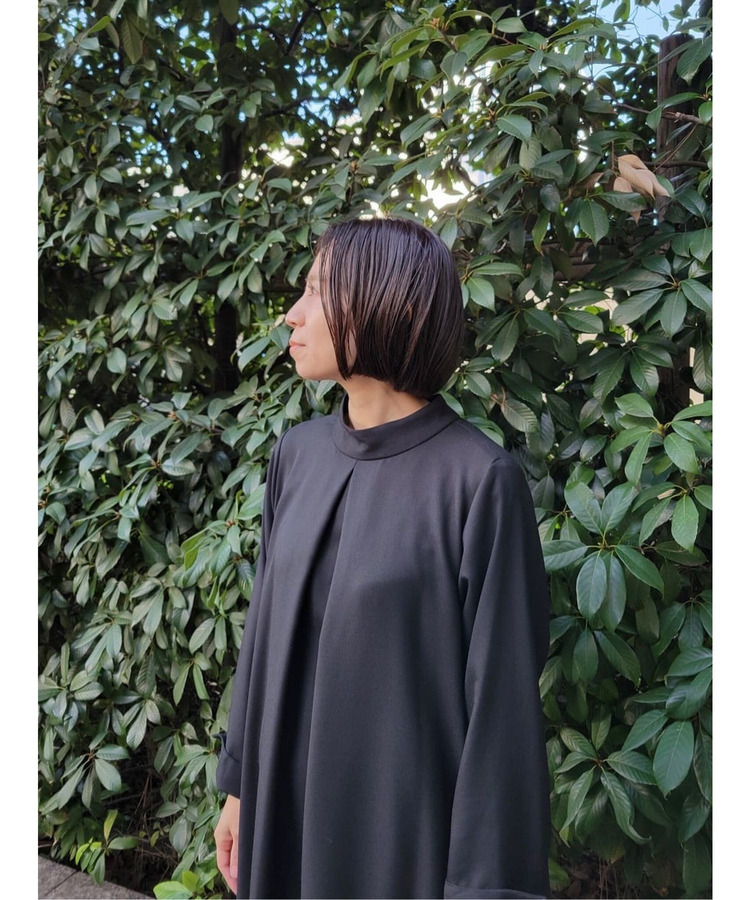 ウール混ビエラスタンドカラーワンピース 詳細画像