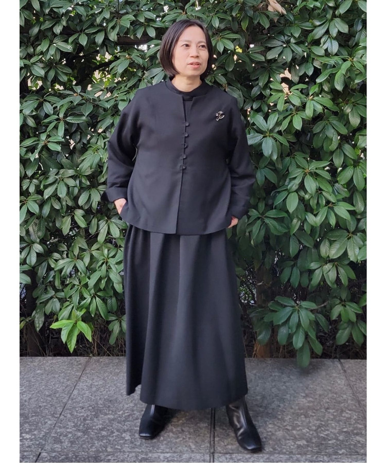 ウール混ビエラスタンドカラーワンピース 詳細画像