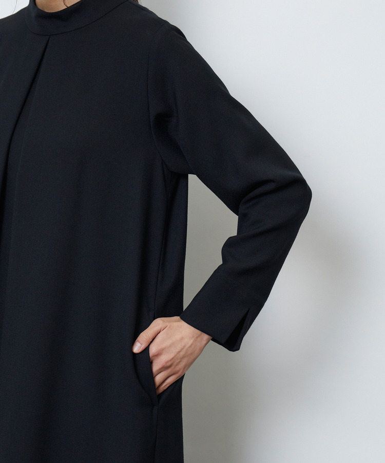 ウール混ビエラスタンドカラーワンピース 詳細画像