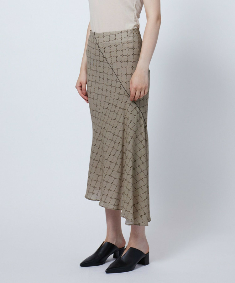 CUPRA GEORGETTE  MONOGRAM PRINT SPIRAL CUT SKIRT 詳細画像