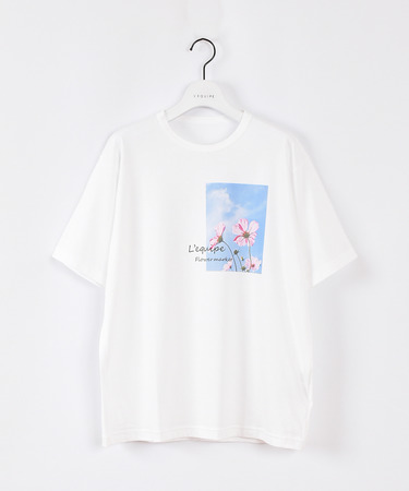 カードフラワープリントロング丈Tシャツ