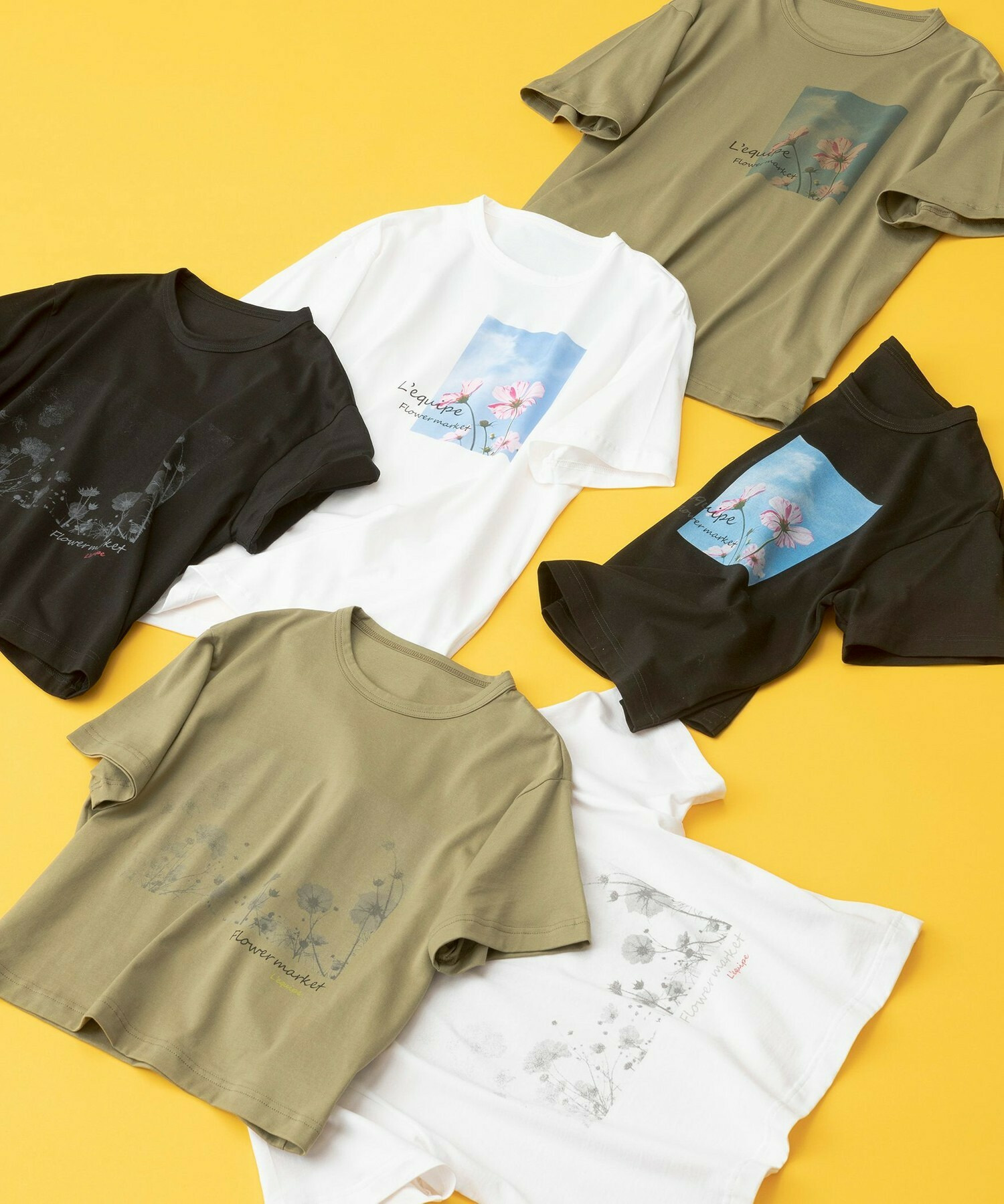 ボンシリエ フラワープリントレーシーTシャツ＆膝下丈スカートスーツ 