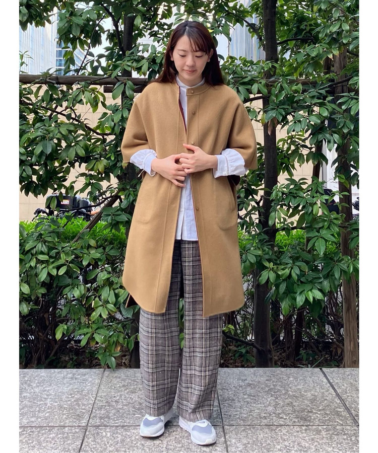 リバーシブル：カシミヤ混ダブルフェイスマントスリーブコート 詳細画像