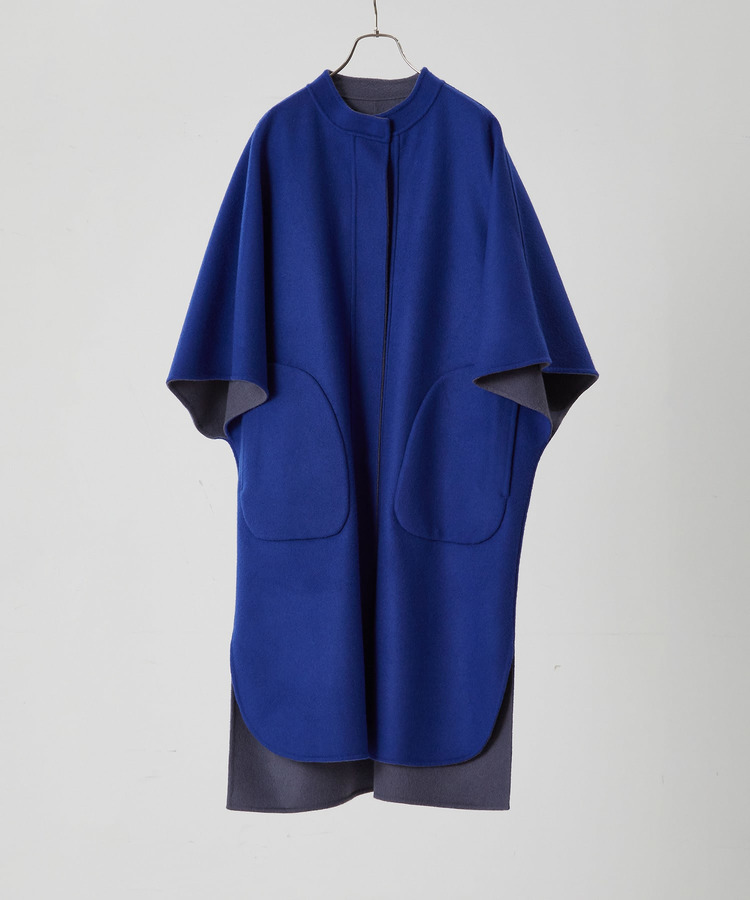 リバーシブル：カシミヤ混ダブルフェイスマントスリーブコート 詳細画像