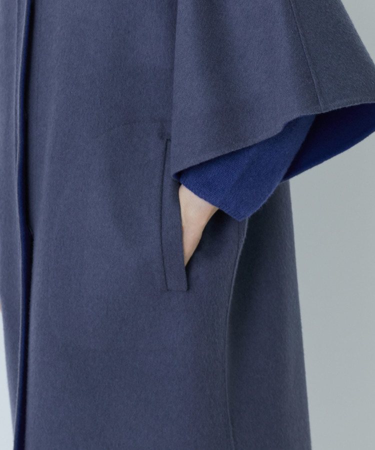 リバーシブル：カシミヤ混ダブルフェイスマントスリーブコート 詳細画像