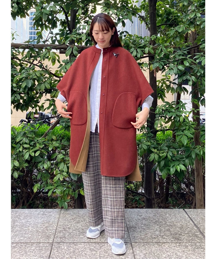 リバーシブル：カシミヤ混ダブルフェイスマントスリーブコート 詳細画像