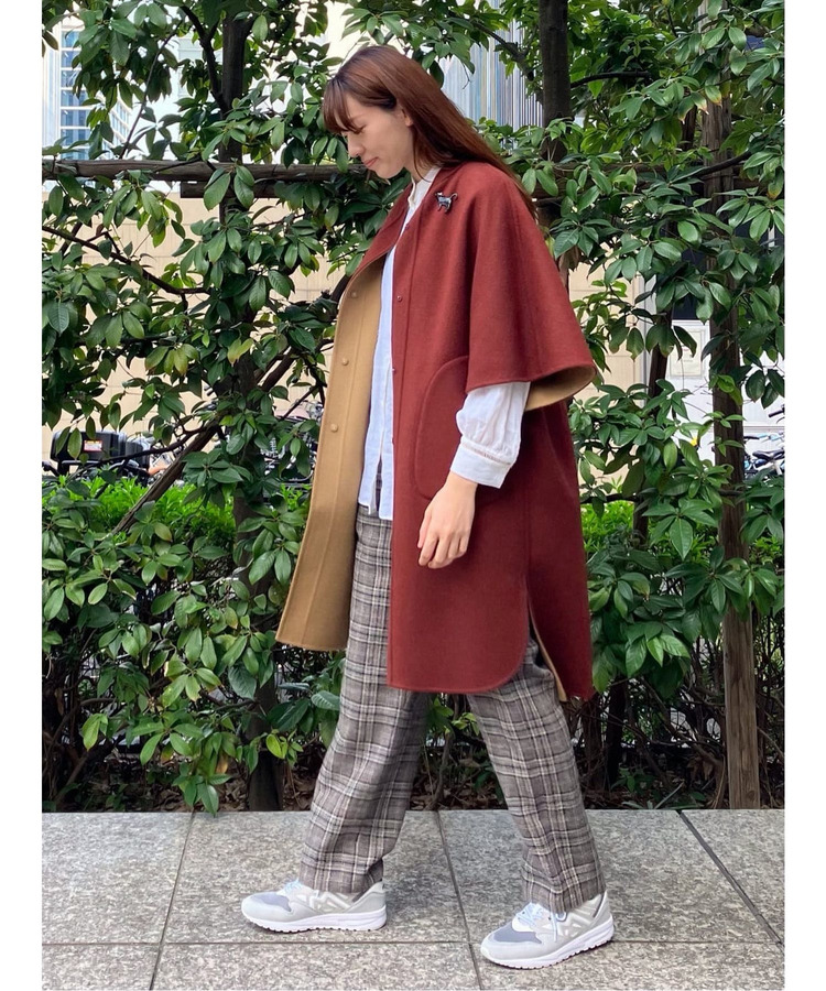 リバーシブル：カシミヤ混ダブルフェイスマントスリーブコート 詳細画像