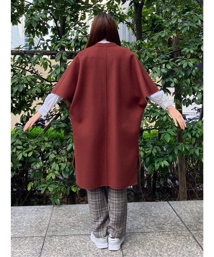 リバーシブル：カシミヤ混ダブルフェイスマントスリーブコート 詳細画像