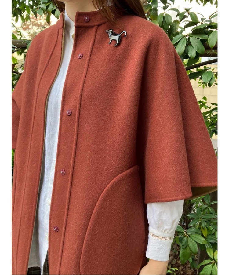 リバーシブル：カシミヤ混ダブルフェイスマントスリーブコート 詳細画像