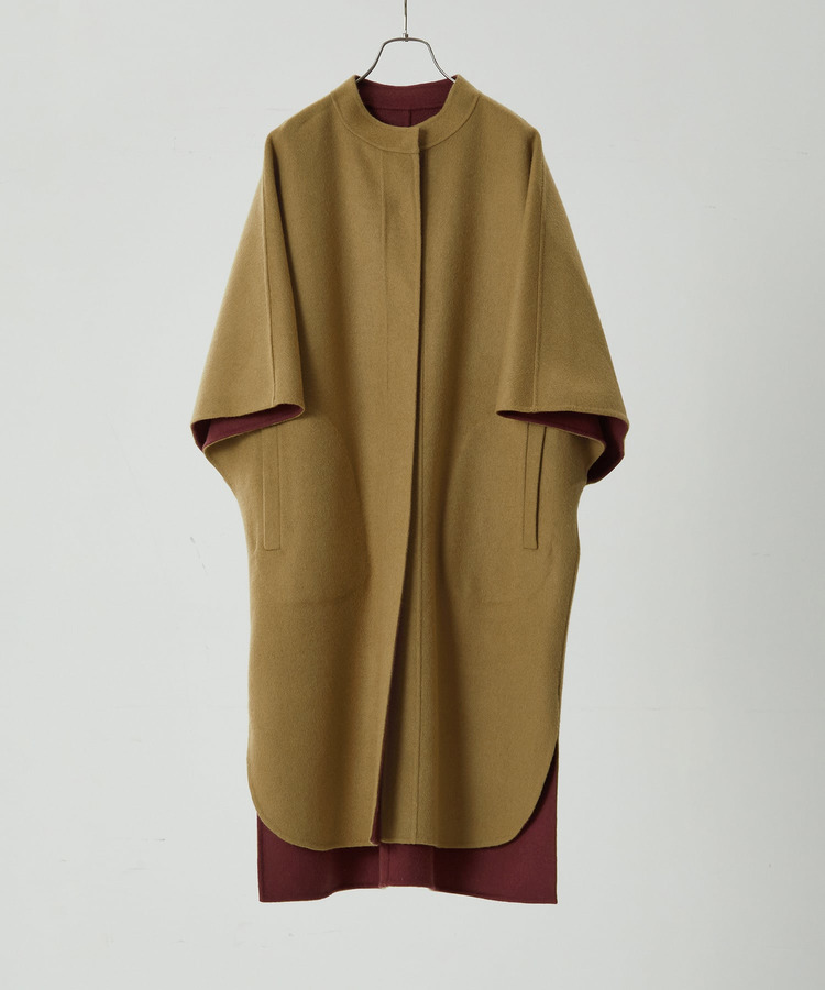 リバーシブル：カシミヤ混ダブルフェイスマントスリーブコート 詳細画像
