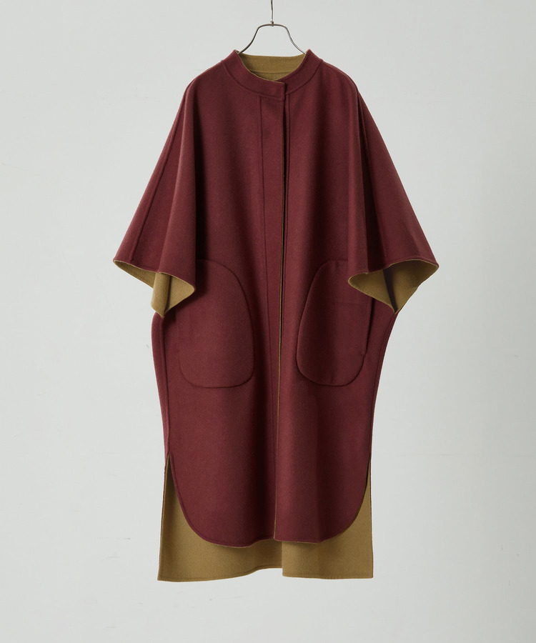 リバーシブル：カシミヤ混ダブルフェイスマントスリーブコート 詳細画像