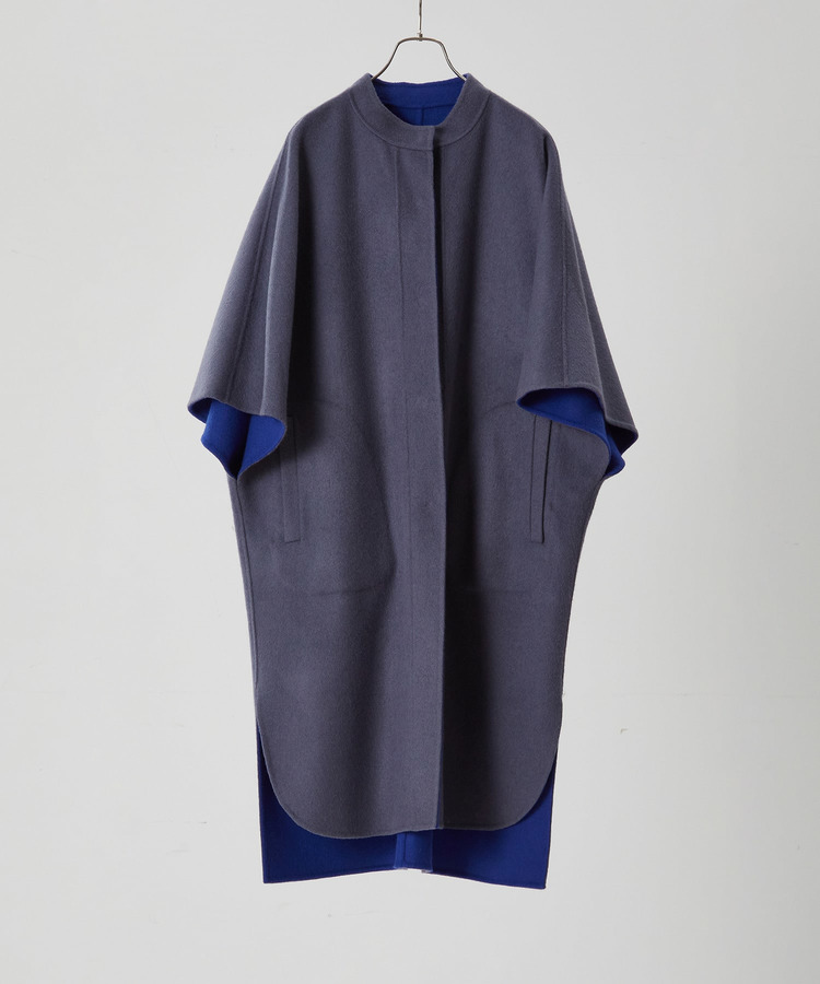 リバーシブル：カシミヤ混ダブルフェイスマントスリーブコート 詳細画像