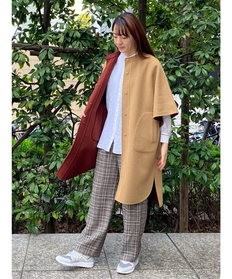 リバーシブル：カシミヤ混ダブルフェイスマントスリーブコート 詳細画像 ベージュ系その他