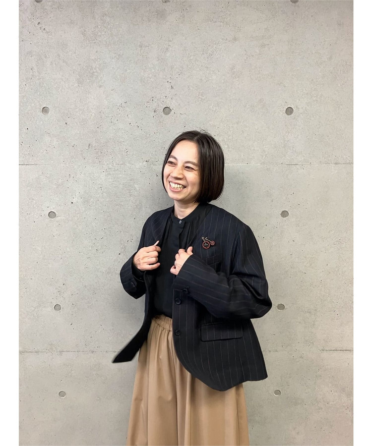 ウールリネンヘリンボーンストライプノーカラージャケット 詳細画像