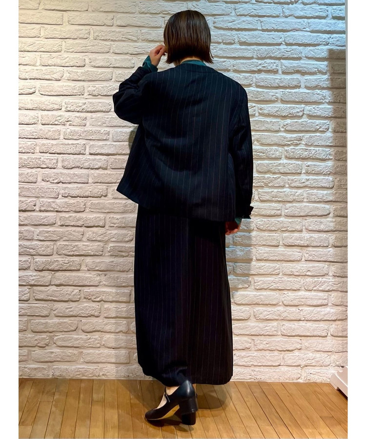 ウールリネンヘリンボーンストライプノーカラージャケット 詳細画像