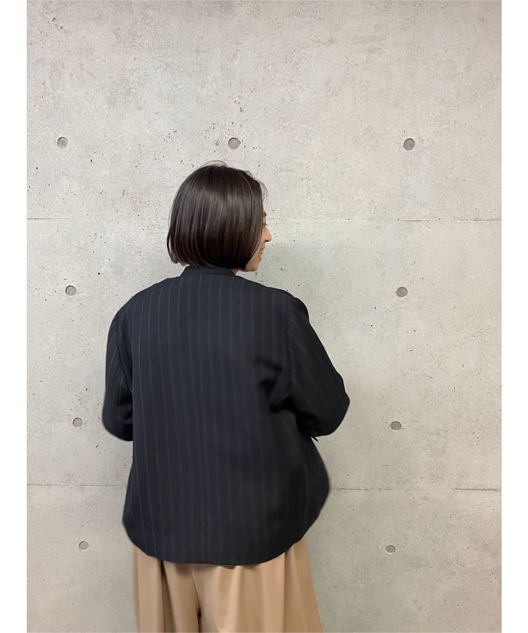 ウールリネンヘリンボーンストライプノーカラージャケット 詳細画像