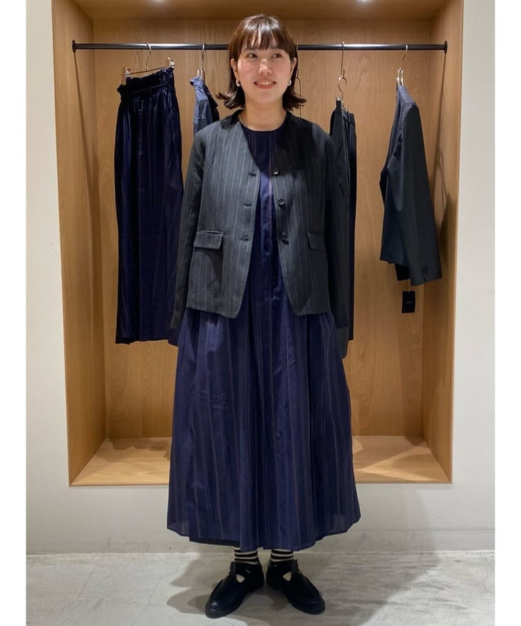 ウールリネンヘリンボーンストライプノーカラージャケット 詳細画像