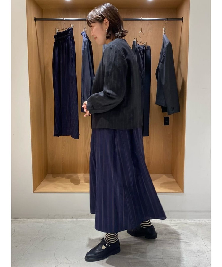 ウールリネンヘリンボーンストライプノーカラージャケット 詳細画像