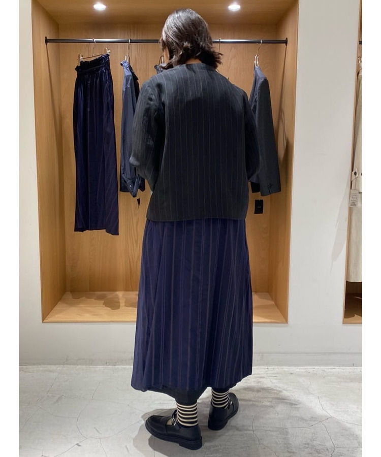 ウールリネンヘリンボーンストライプノーカラージャケット 詳細画像