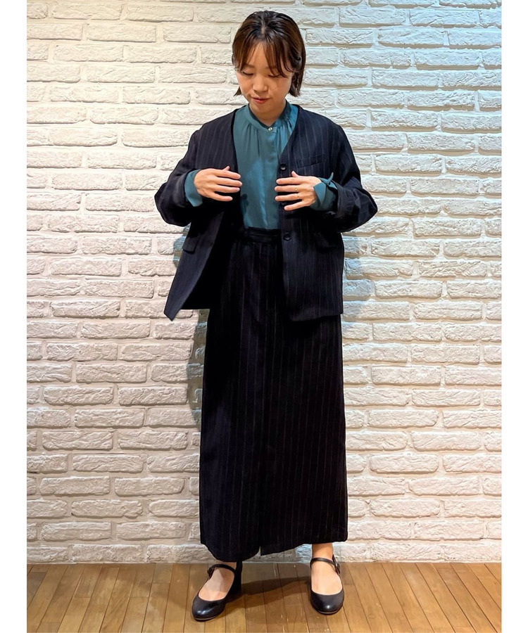 ウールリネンヘリンボーンストライプノーカラージャケット 詳細画像