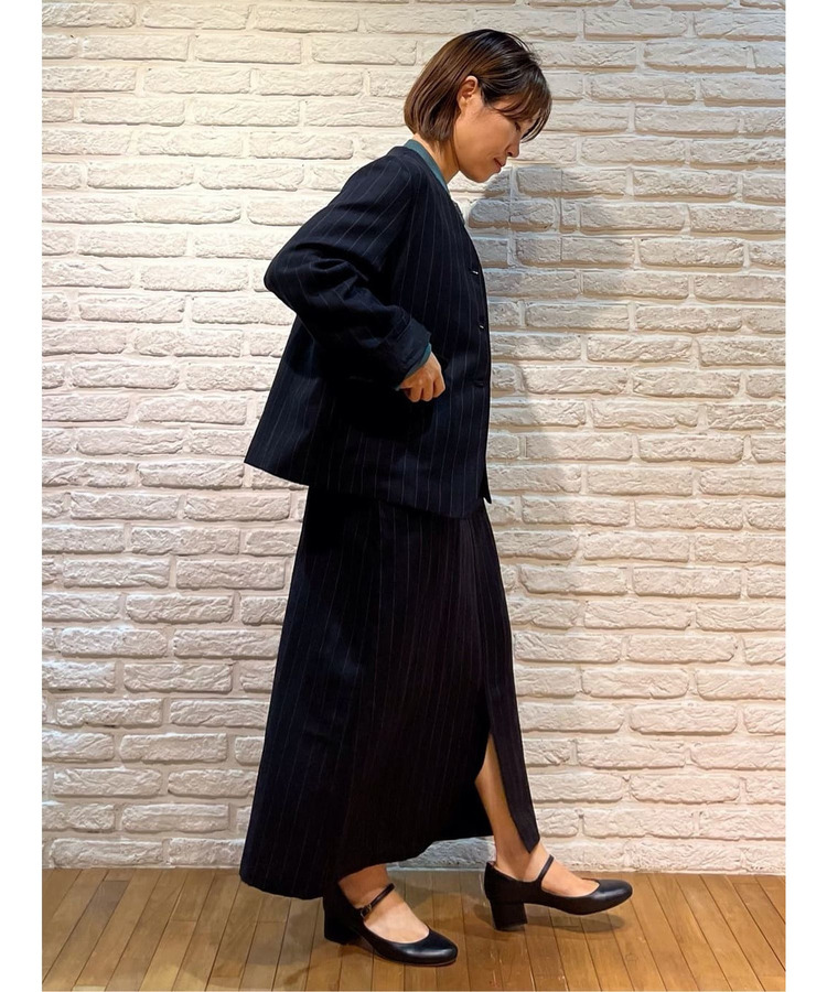 ウールリネンヘリンボーンストライプノーカラージャケット 詳細画像