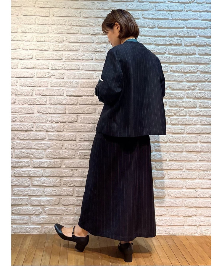 ウールリネンヘリンボーンストライプノーカラージャケット 詳細画像