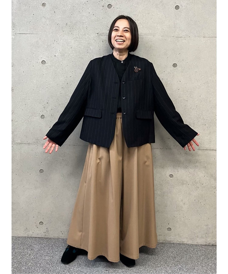 ウールリネンヘリンボーンストライプノーカラージャケット 詳細画像 ストライプ