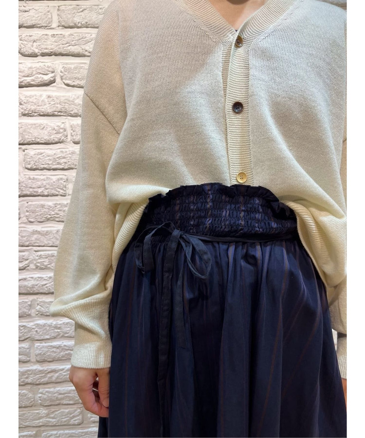 コットンキュプラボーダーイージーギャザースカート 詳細画像