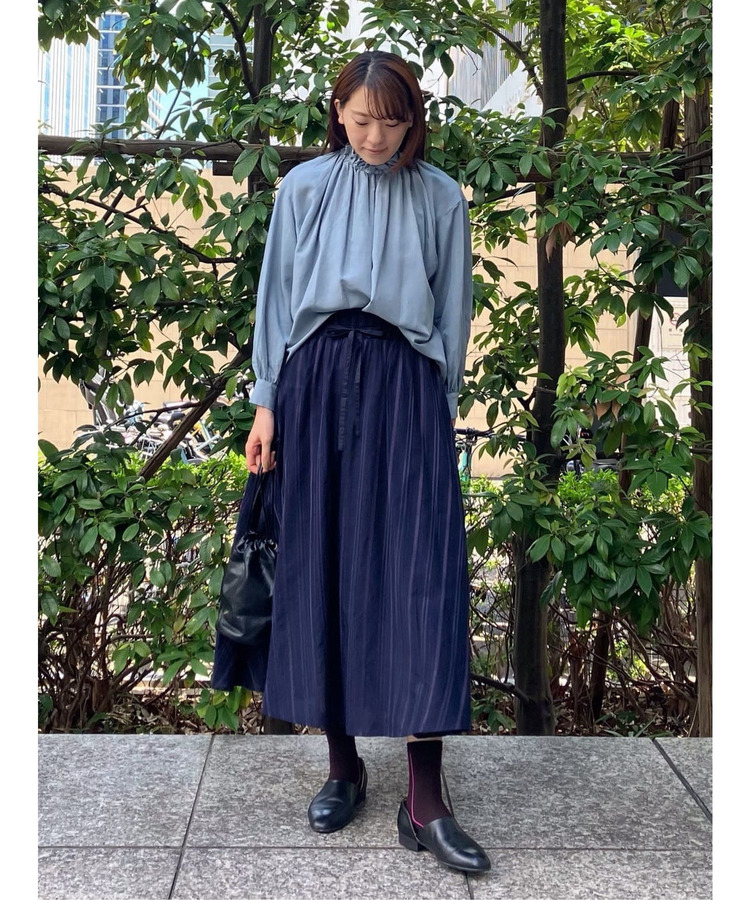 コットンキュプラボーダーイージーギャザースカート 詳細画像