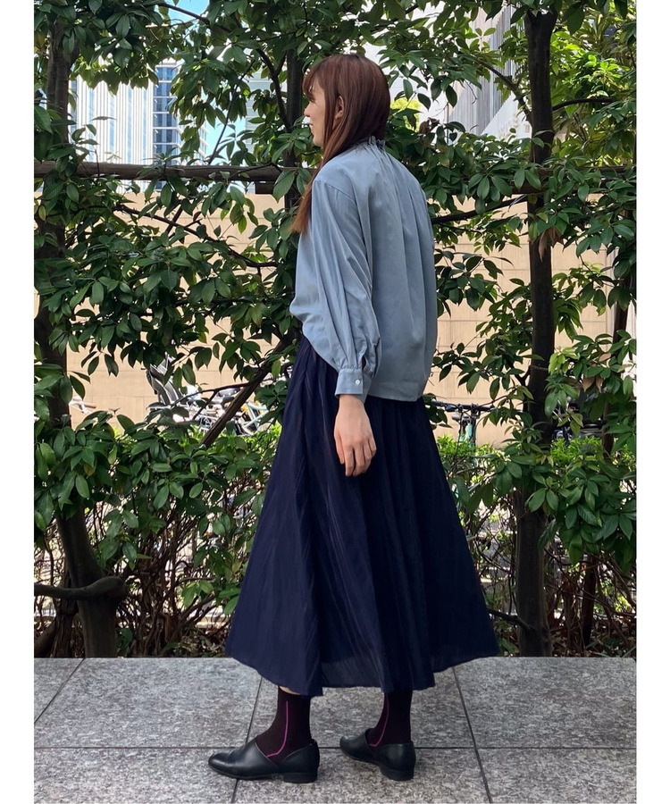 コットンキュプラボーダーイージーギャザースカート 詳細画像