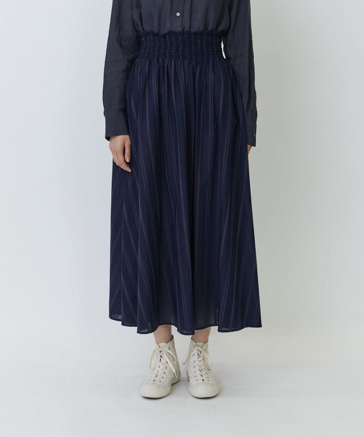 コットンキュプラボーダーイージーギャザースカート 詳細画像