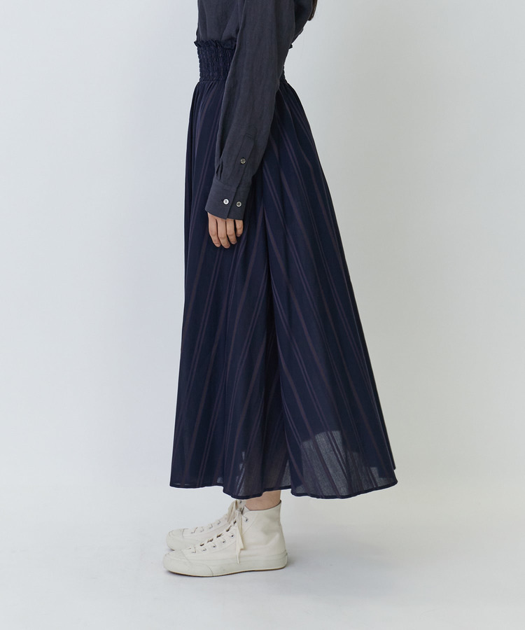 コットンキュプラボーダーイージーギャザースカート 詳細画像