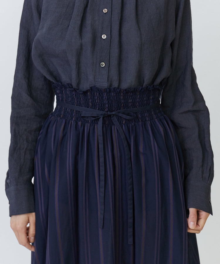 コットンキュプラボーダーイージーギャザースカート 詳細画像