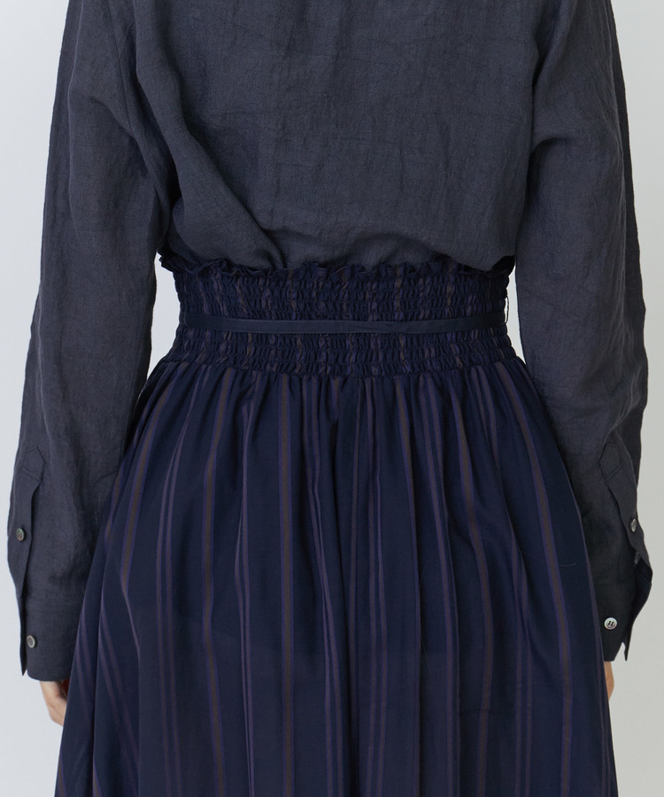 コットンキュプラボーダーイージーギャザースカート 詳細画像