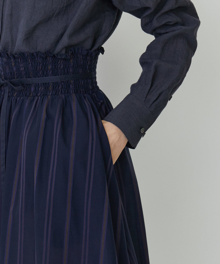 コットンキュプラボーダーイージーギャザースカート 詳細画像