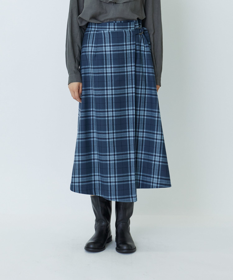 ウールサキソニーチェックラップスカート 詳細画像
