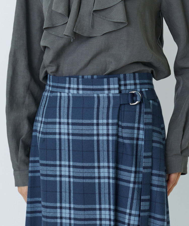 ウールサキソニーチェックラップスカート 詳細画像