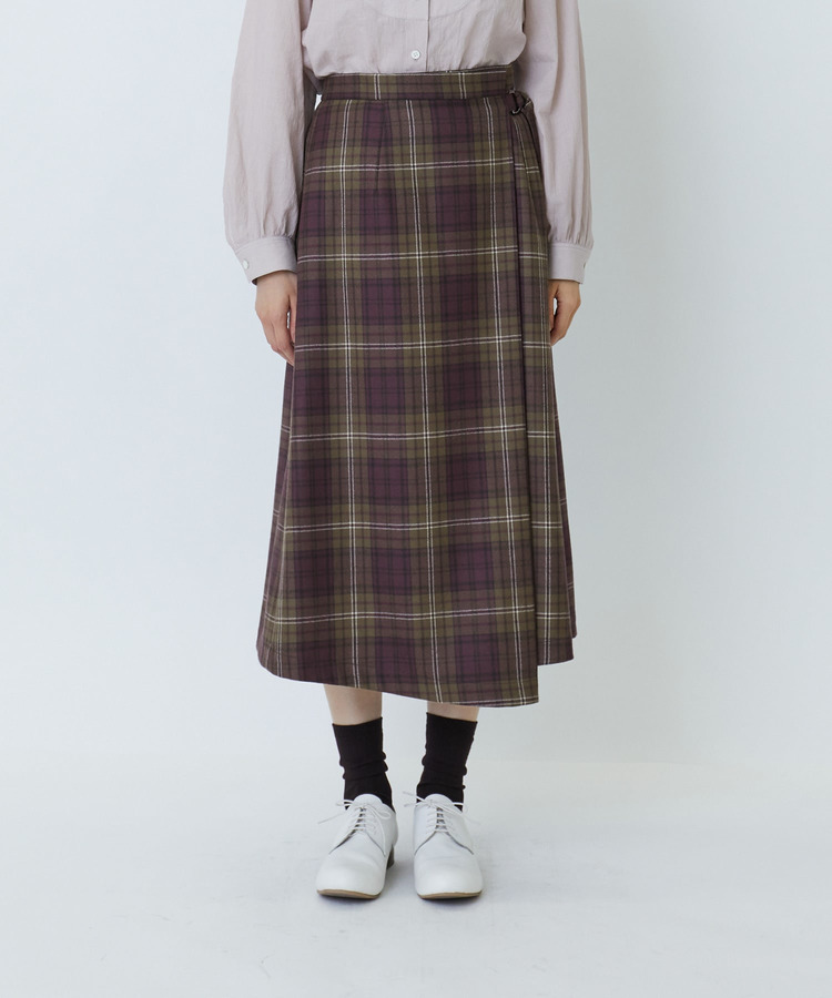 ウールサキソニーチェックラップスカート 詳細画像