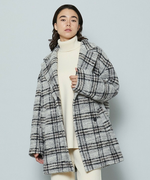 ［STORY 2024年1月号掲載商品］アルパカシャギーチェックコート 詳細画像 グレー系その他