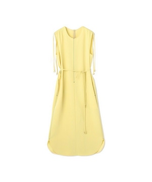 LIGHT DOUBLE CLOTH SHOULDER GATHER BELTED DRESS