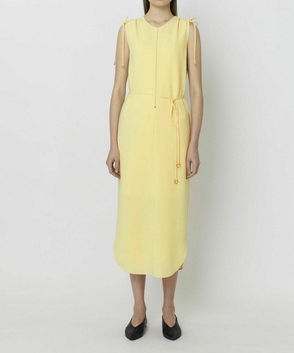LIGHT DOUBLE CLOTH SHOULDER GATHER BELTED DRESS 詳細画像