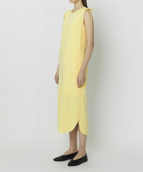 LIGHT DOUBLE CLOTH SHOULDER GATHER BELTED DRESS 詳細画像