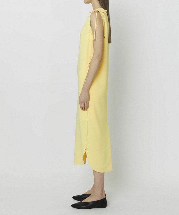 LIGHT DOUBLE CLOTH SHOULDER GATHER BELTED DRESS 詳細画像