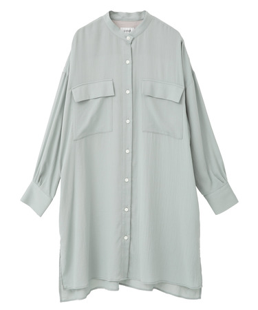 コットン強撚サテンチュニックシャツ