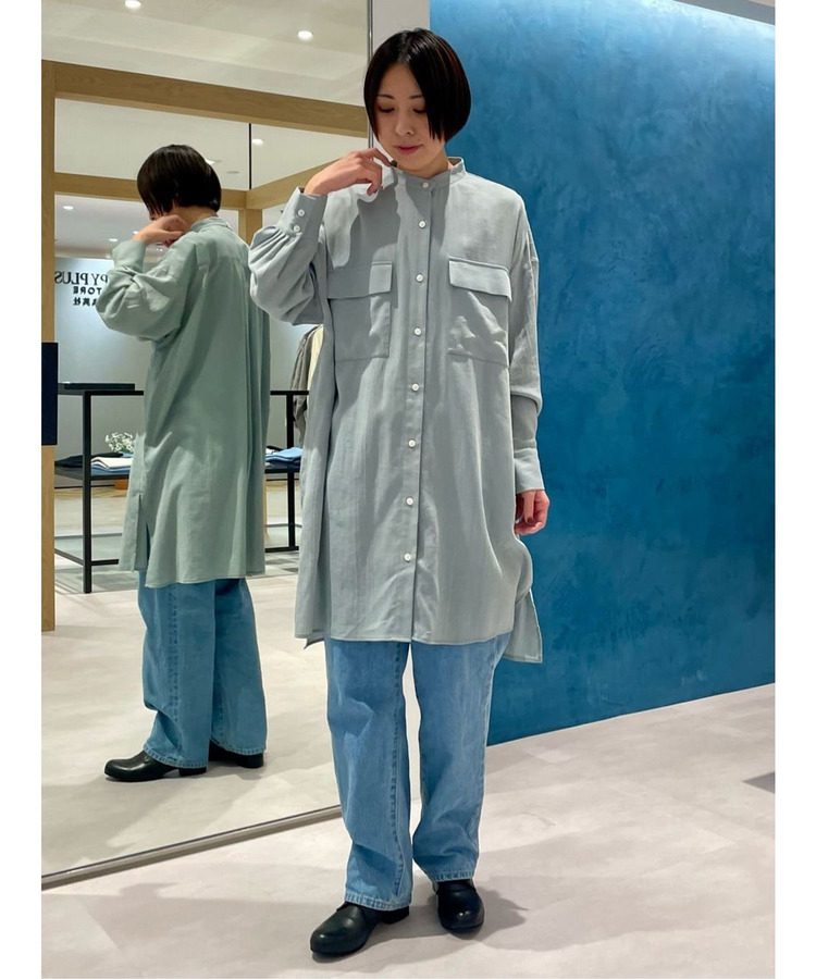 コットン強撚サテンチュニックシャツ 詳細画像