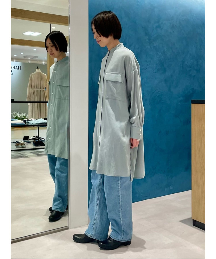 コットン強撚サテンチュニックシャツ 詳細画像