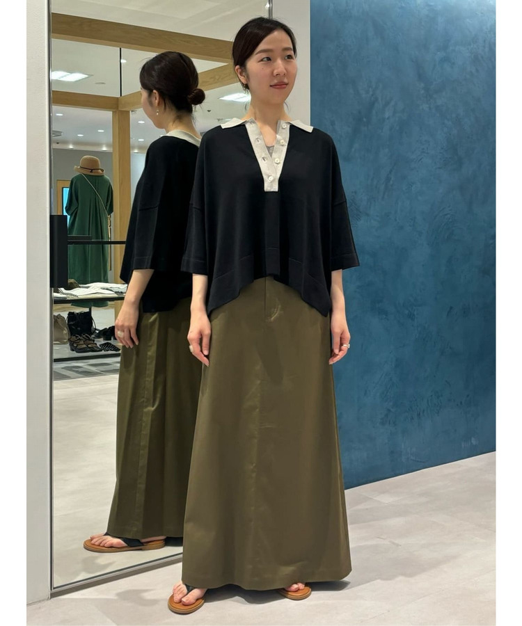 綿麻スラブサテンロングスカート 詳細画像